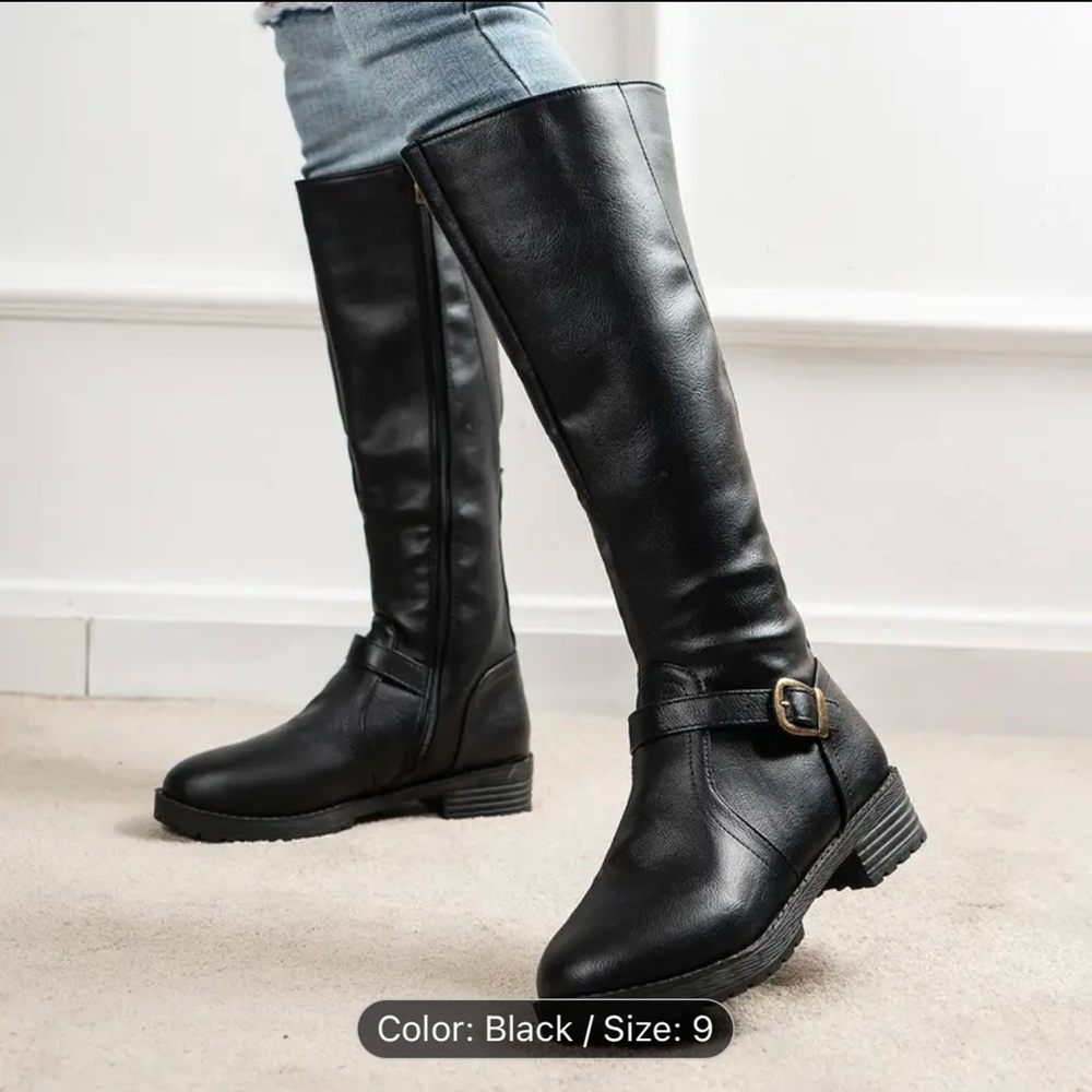 Women's Wide Calf Wear-resistant Riding Boots, Zip Back Boots, Women's Footwear